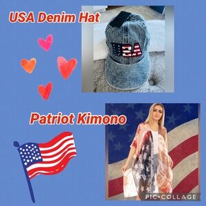 Patriotic Bundle ~ Denim USA Hat & Kimono NWT ❤️💙🤍